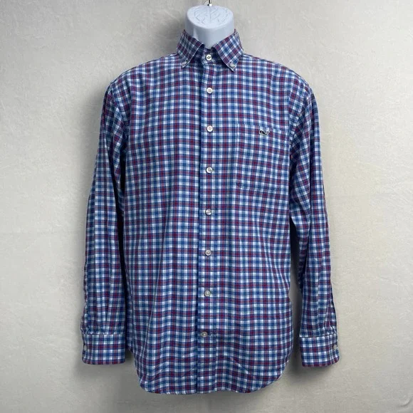 Vineyard Vines Slim Fit Tucker Button Up Shirt Red, White, & Blue Plaid Small - Picture 1 of 14